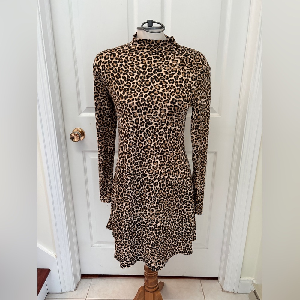 Rebel Sugar Tan Leopard Long Sleeve Dress